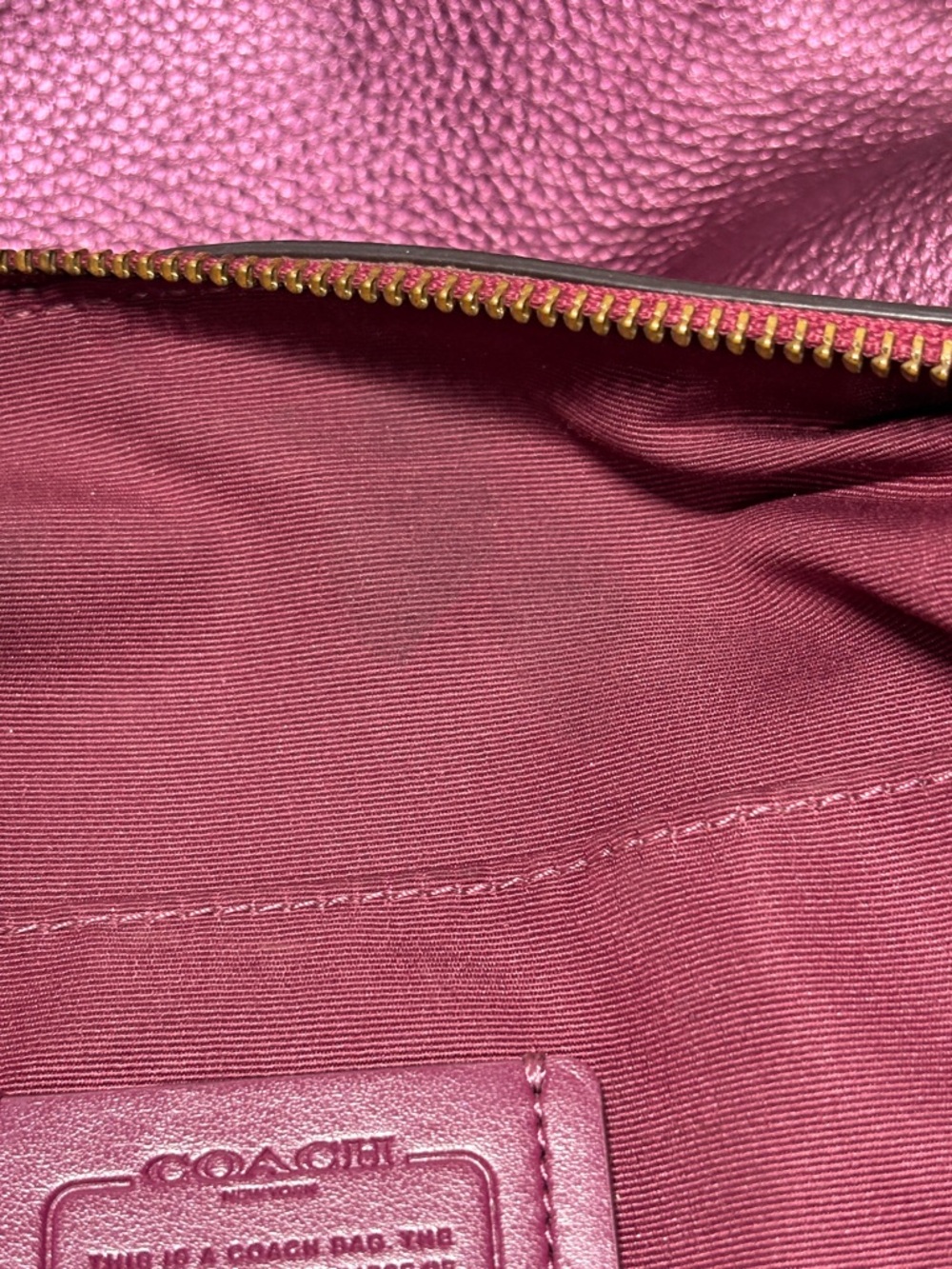 COACH Metallic Berry Magenta Pebble Leather Elle Hobo Shoulder Bag #F87691 - Picture 11 of 13